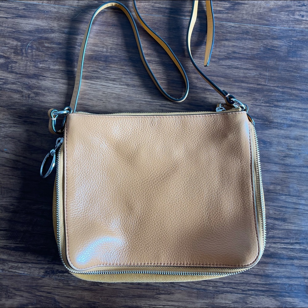 Rebecca Minkoff crossbody expandable leather purse (mustard color)